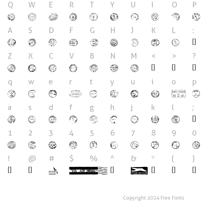 Character Map of LD Postmarks NZ Regular