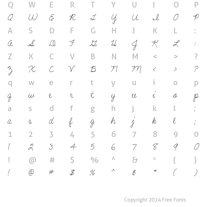 Character Map of LD Shelly Script Regular