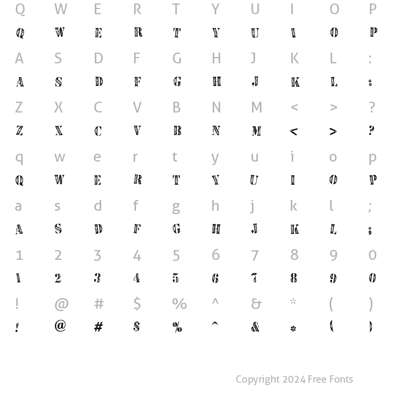 Character Map of LD Stenciled Regular