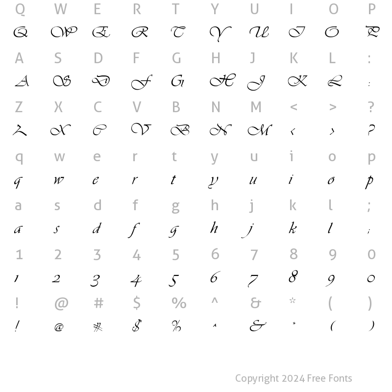 Character Map of LDS Script Italic