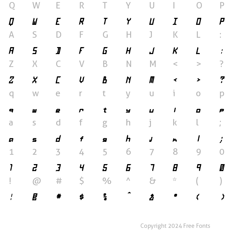 Character Map of LEaD Lights BoldItalic Regular