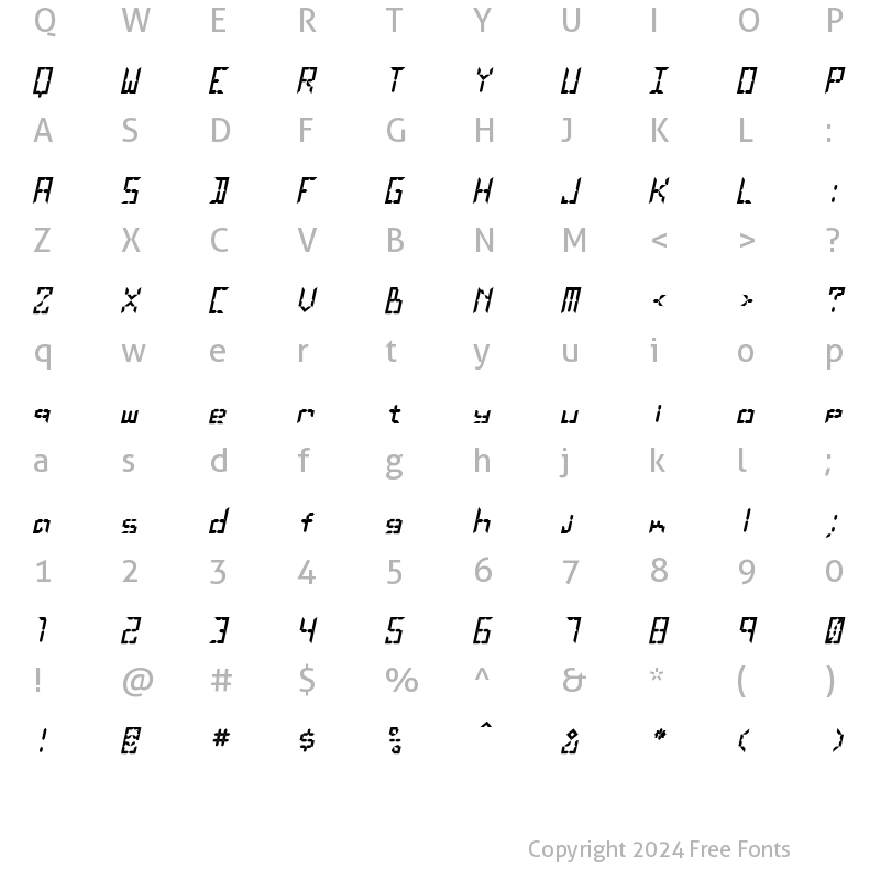 Character Map of LEaD Lights Italic Regular