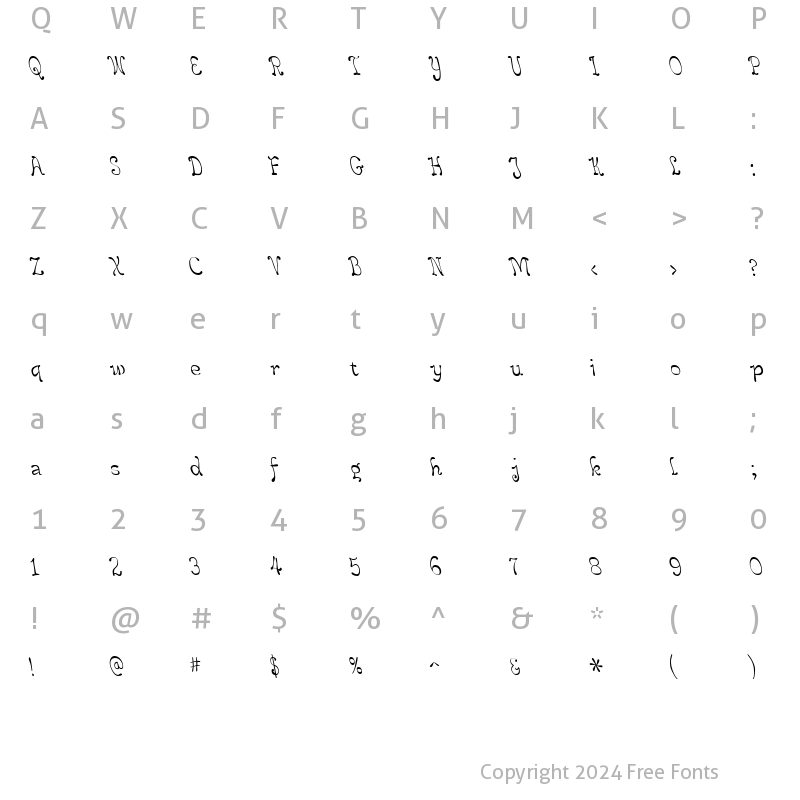 Character Map of LeakorLeachLeft Regular