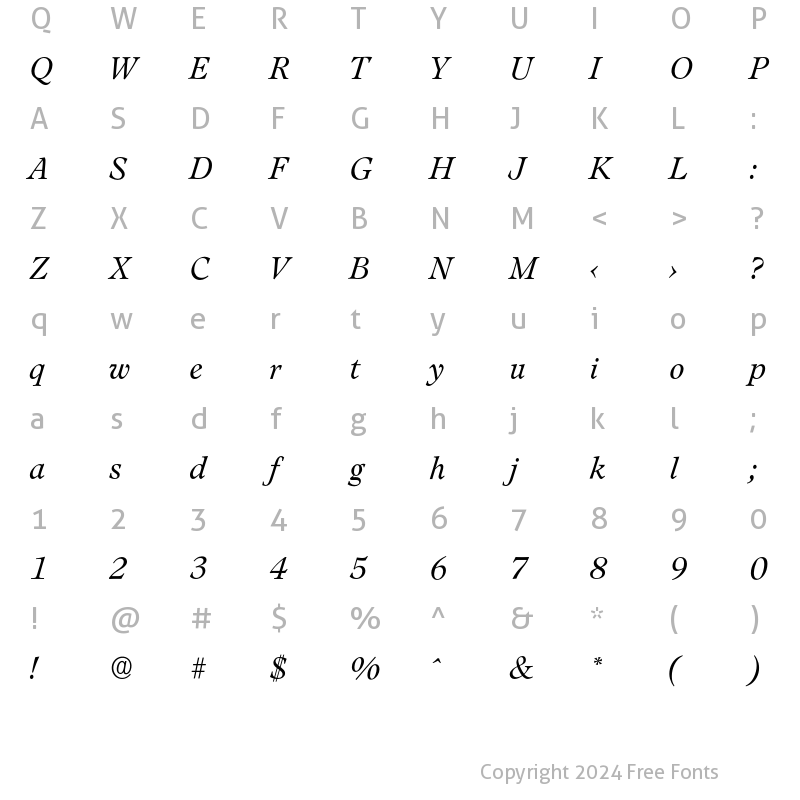 Character Map of Leamington-LightIta Regular