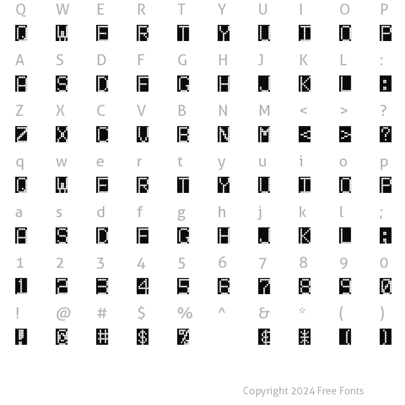 Character Map of LED BOARD Regular