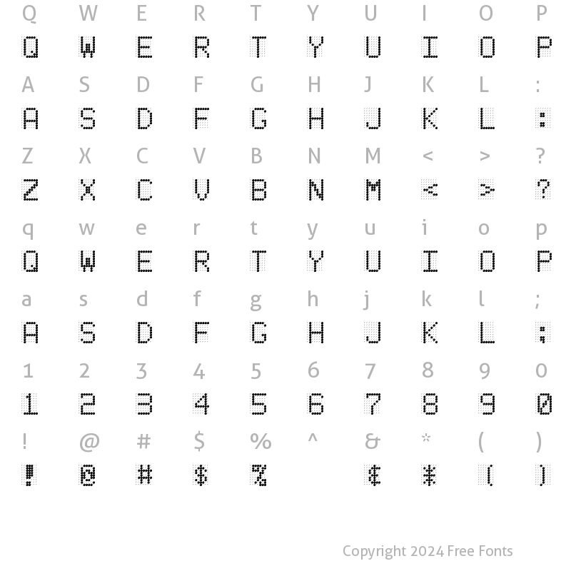 Character Map of LED BOARD REVERSED Regular