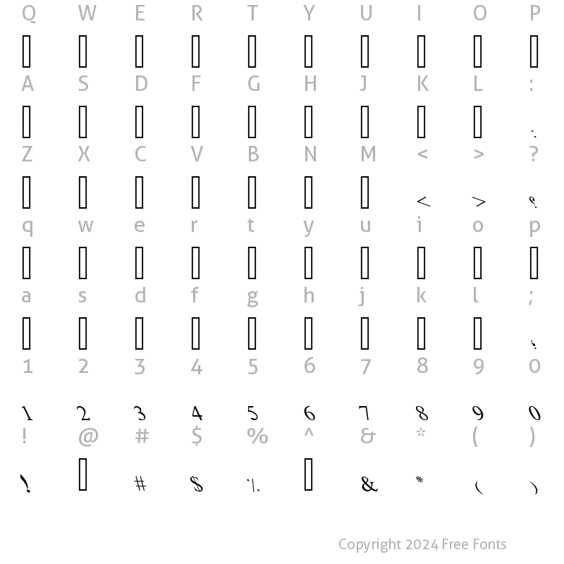 Character Map of Led Italic Font Regular