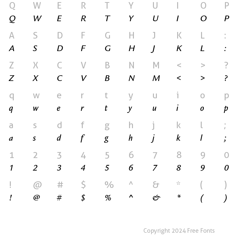 Character Map of Legacy Sans ITC Std Medium Italic