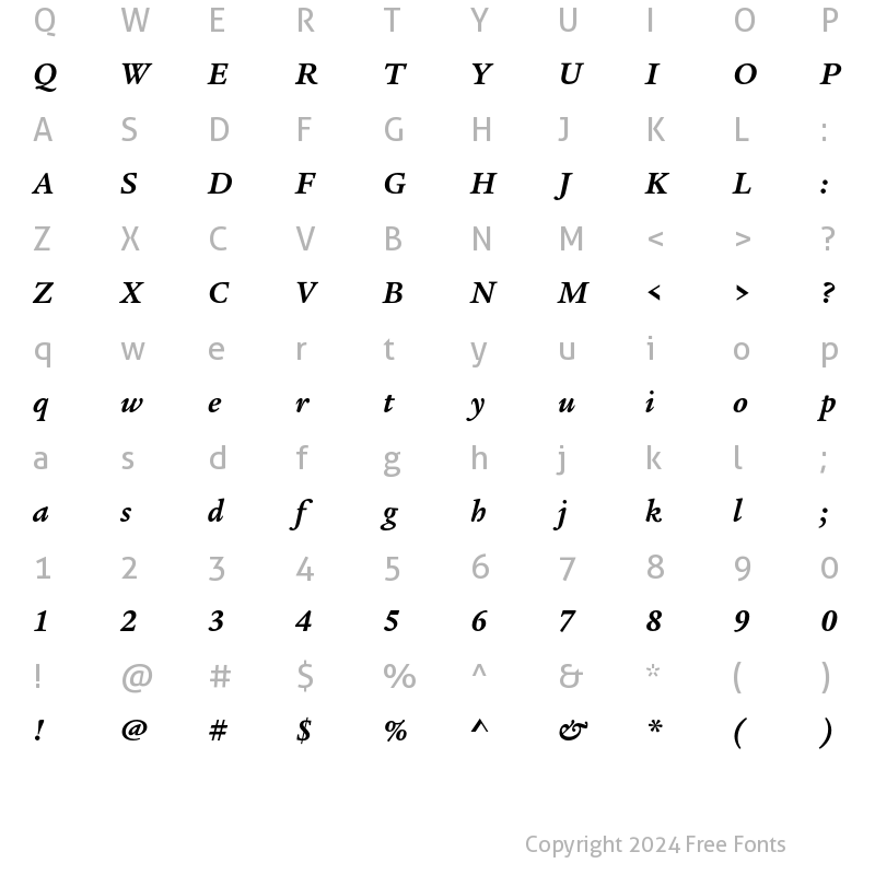 Character Map of Legacy Serif ITC Bold Italic