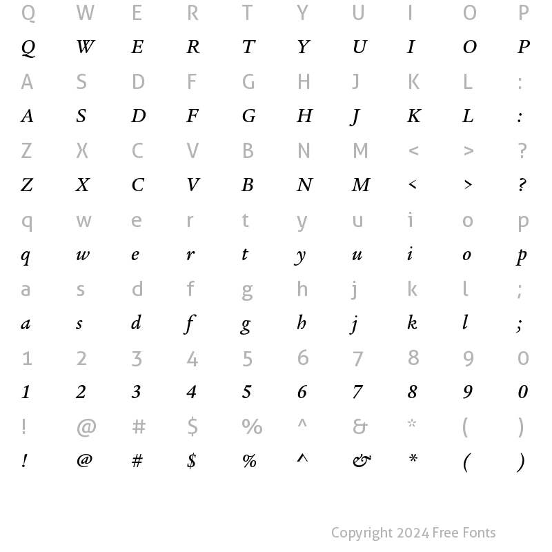 Character Map of Legacy Serif ITC Medium Italic