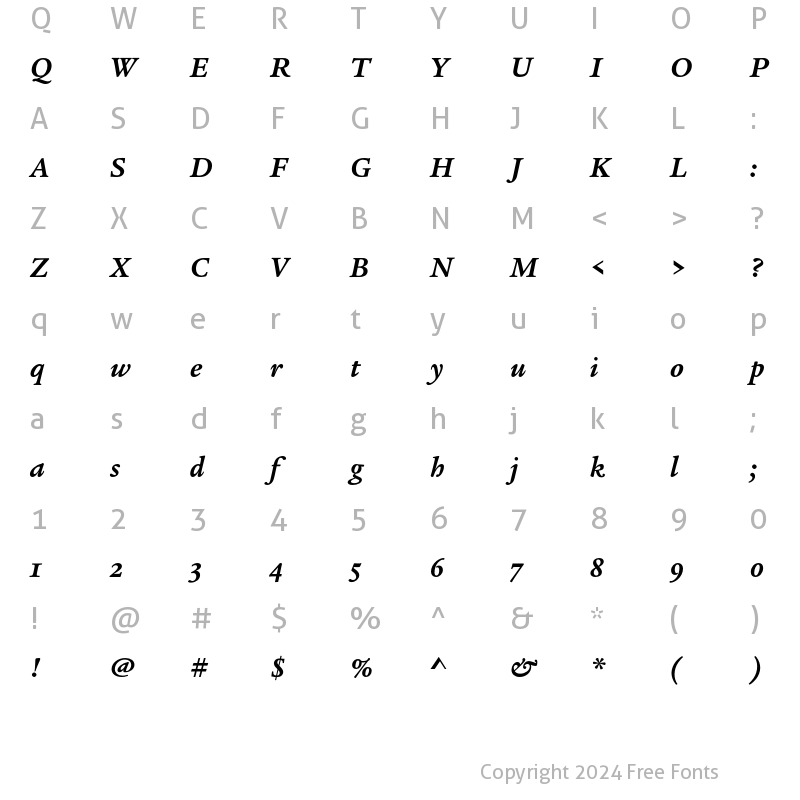 Character Map of Legacy Serif ITC OS Bold Italic