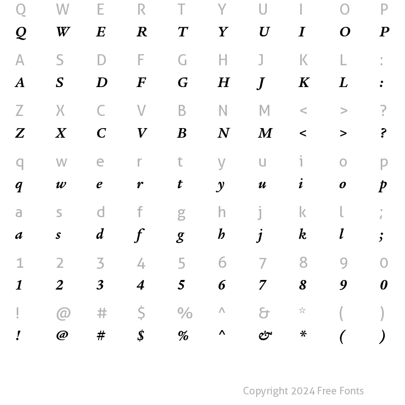 Character Map of Legacy Serif ITC Std Bold Italic