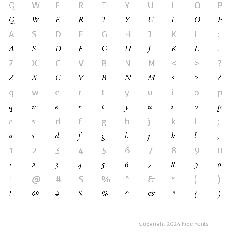 Character Map of Legacy Serif OS ITC TT BookIta