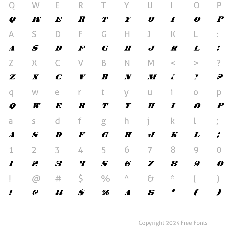 Character Map of Legal Tender Condensed Italic Condensed Italic