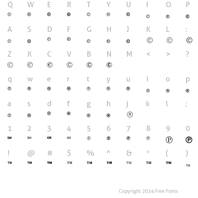 Character Map of LegalTrademarks P01 Regular