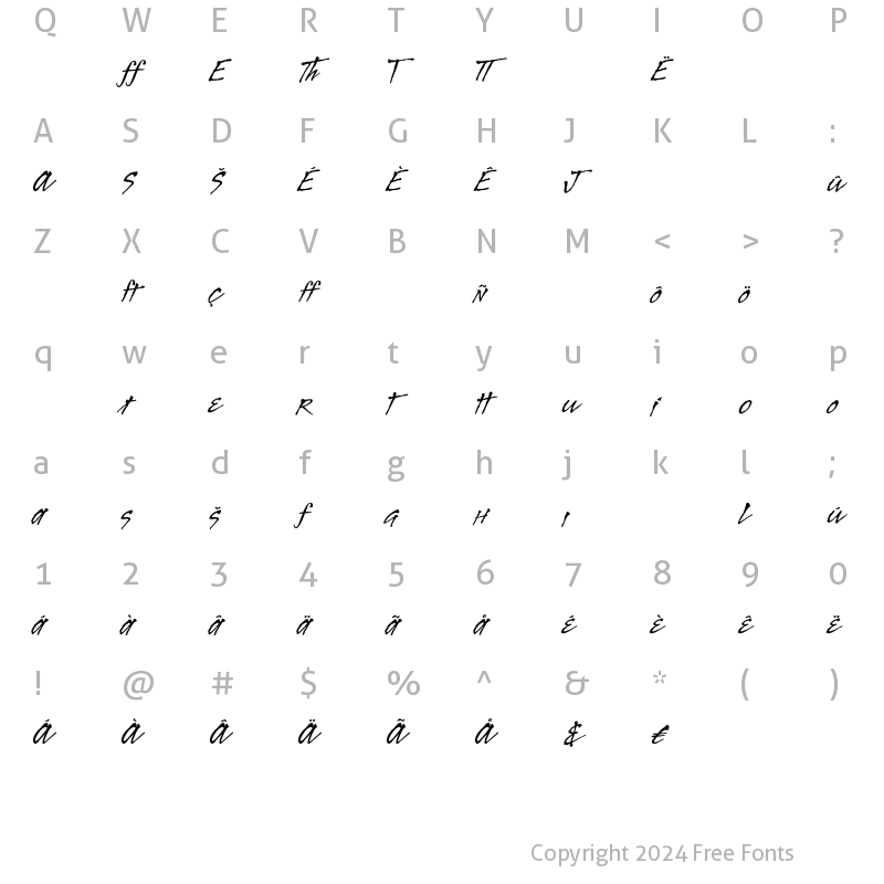 Character Map of Legault Alternates Regular