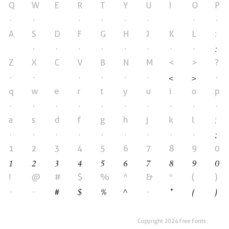 Character Map of LeightonLightItalicTab Regular