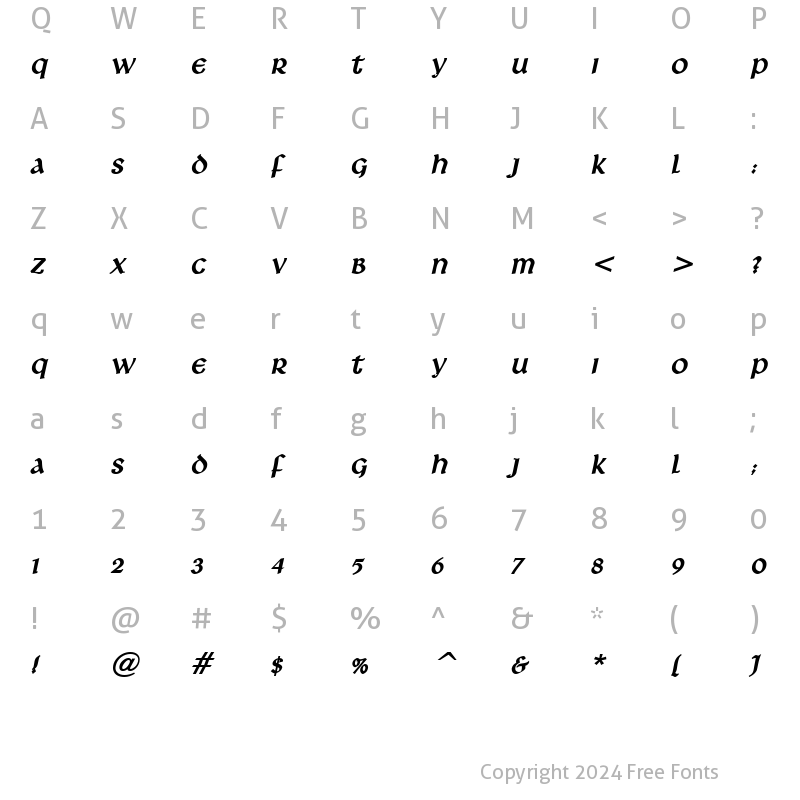 Character Map of Leo BoldItalic