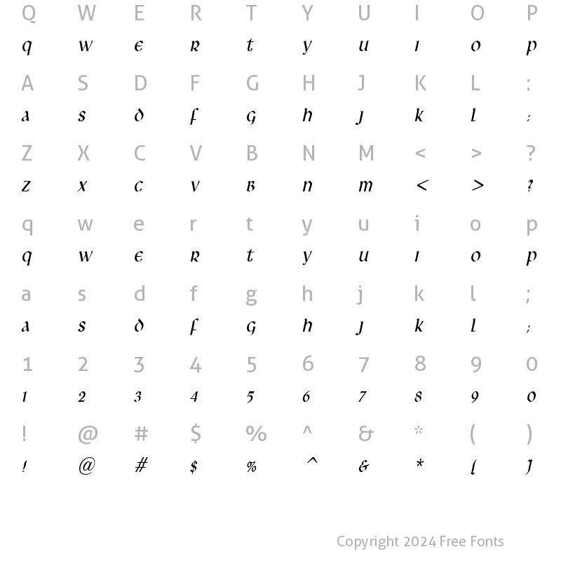 Character Map of Leo Condensed Italic
