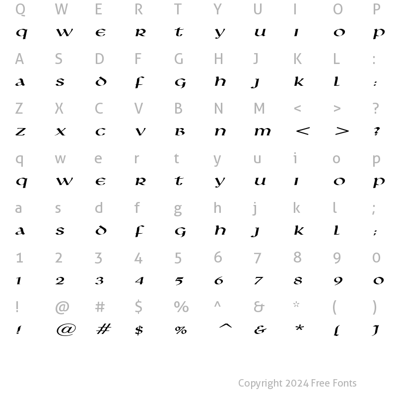 Character Map of Leo Extended Italic