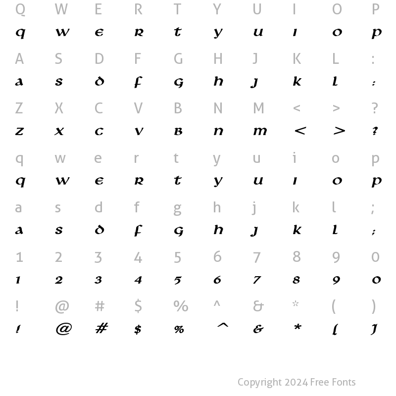 Character Map of Leo Wide BoldItalic