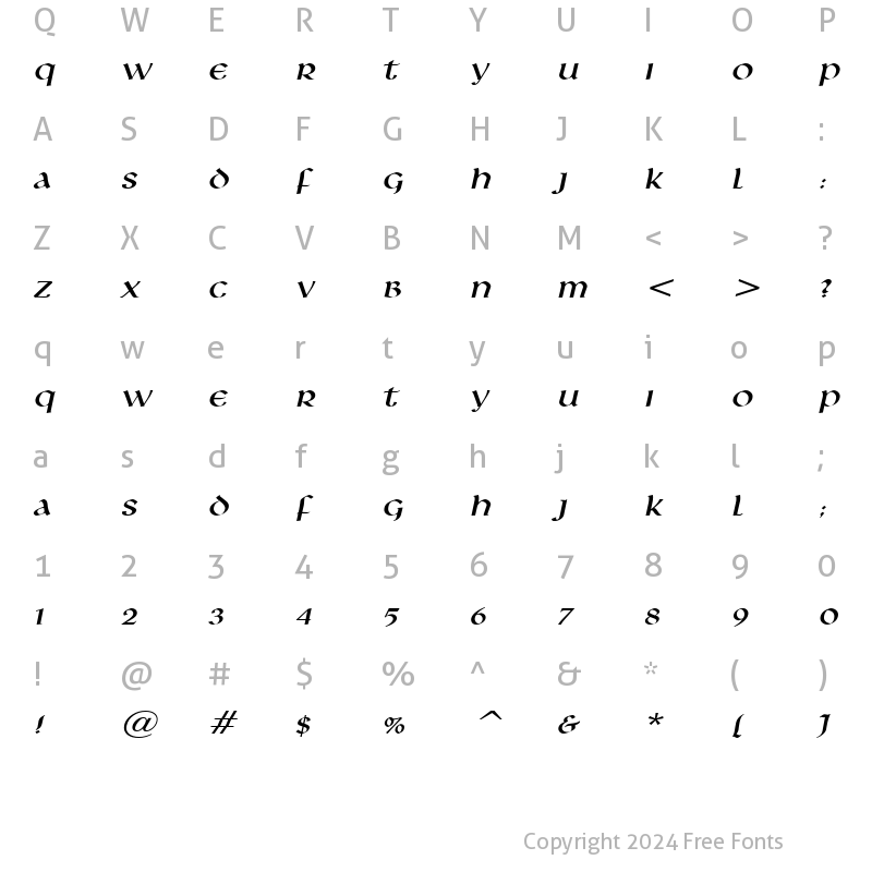 Character Map of Leo Wide Italic