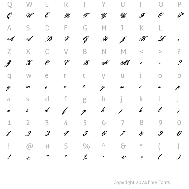 Character Map of LeScript Bold