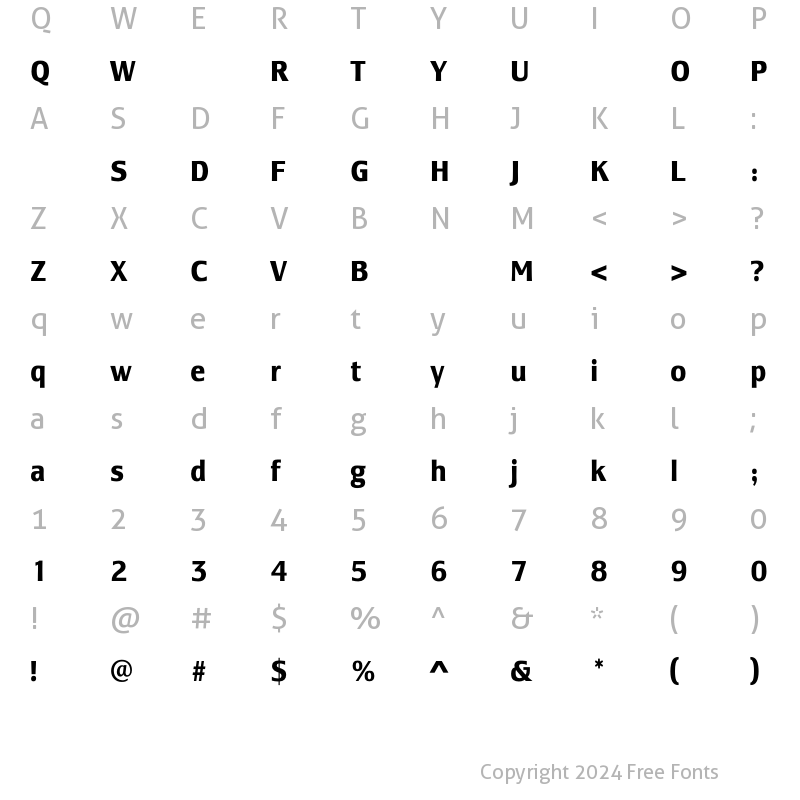 Character Map of LesmoreBoldCondensed Regular