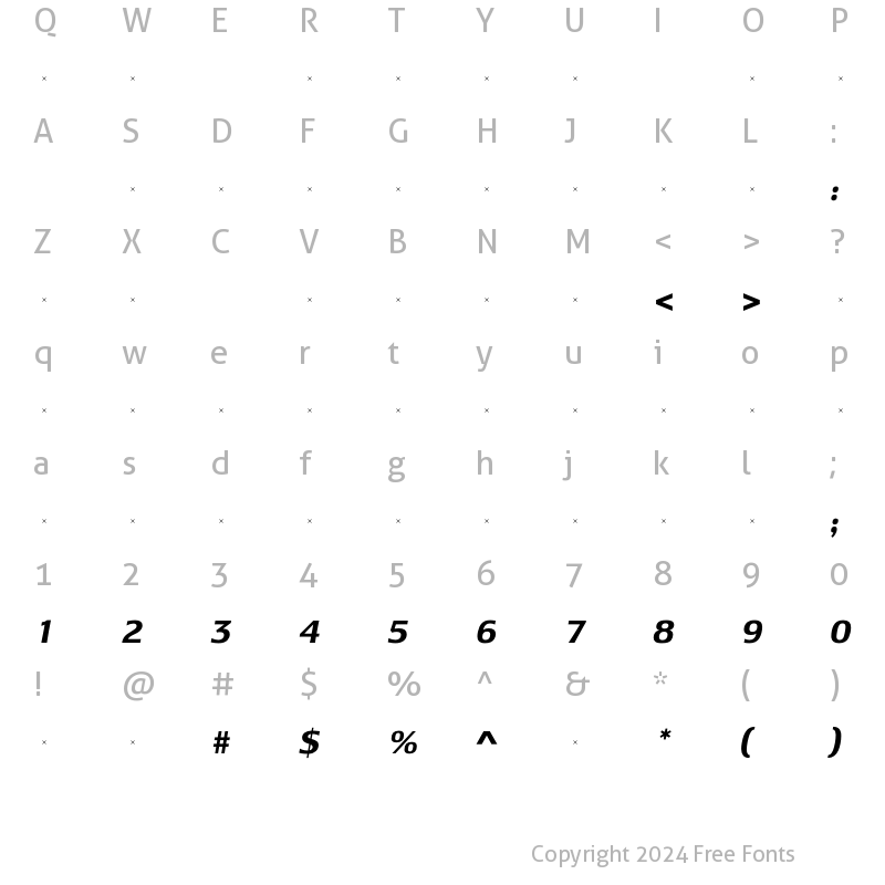 Character Map of LesmoreBoldItalicTab Regular