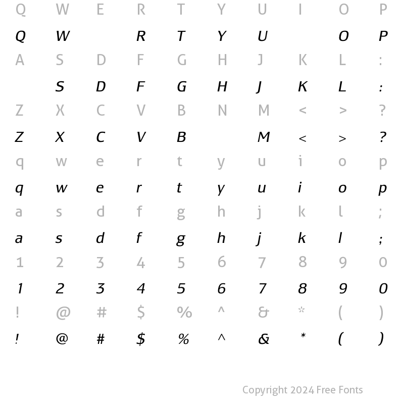 Character Map of LesmoreBookItalic Regular