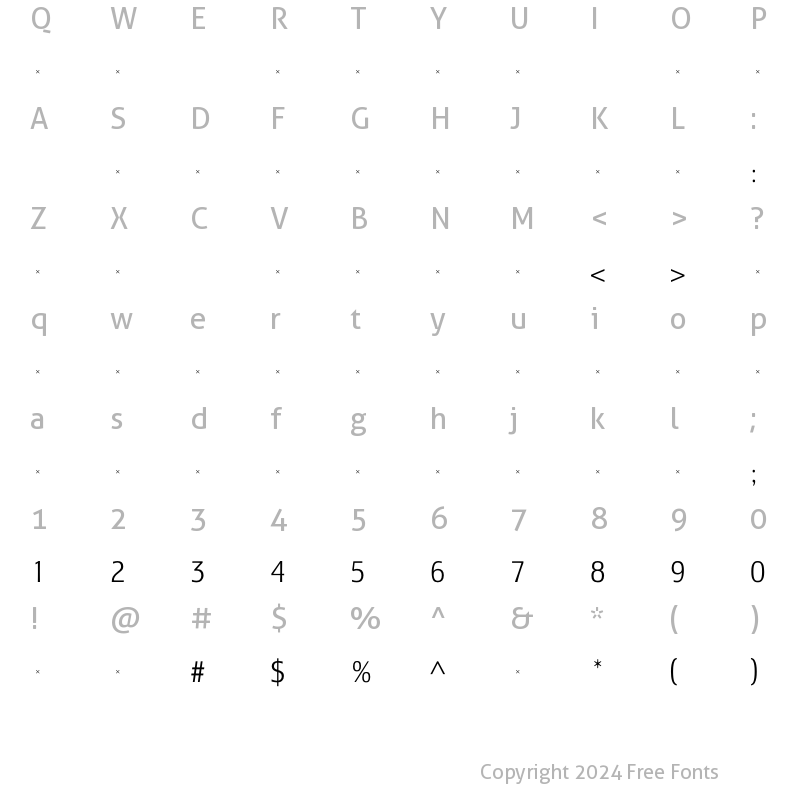 Character Map of LesmoreLightCondensedTab Regular