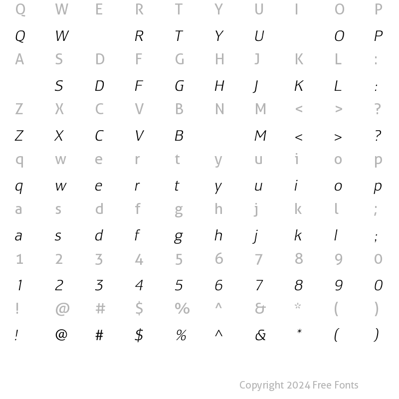 Character Map of LesmoreLightItalic Regular