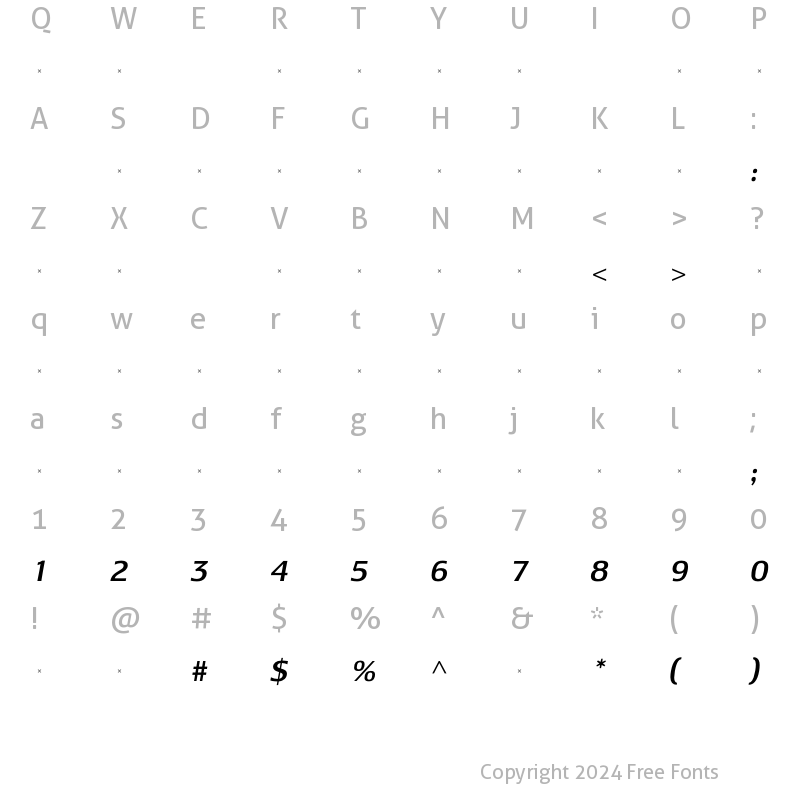 Character Map of LesmoreMediumItalicTab Regular