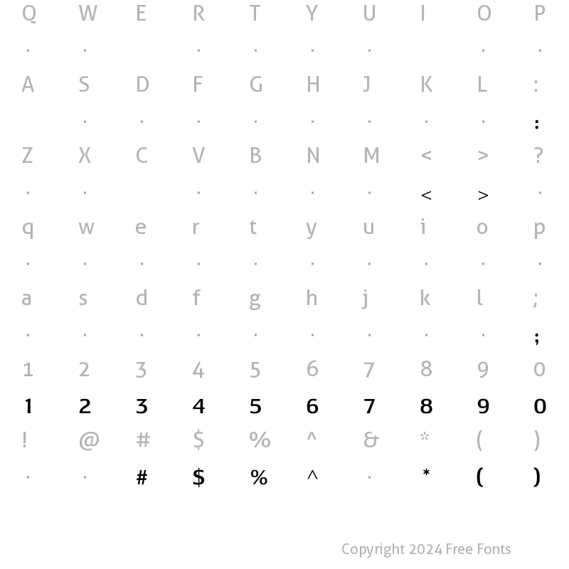 Character Map of LesmoreMediumTab Regular