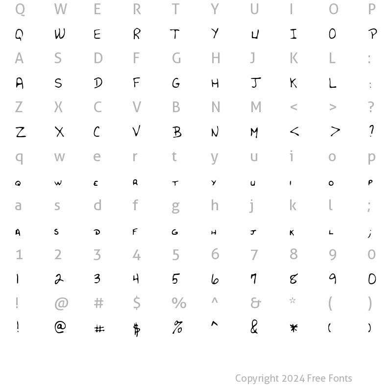 Character Map of LestersHand Regular