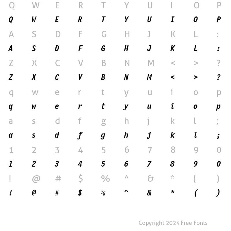 Character Map of Letter Gothic 12 Pitch Bold Italic