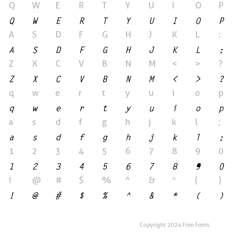 Character Map of Letter Gothic Bold Italic