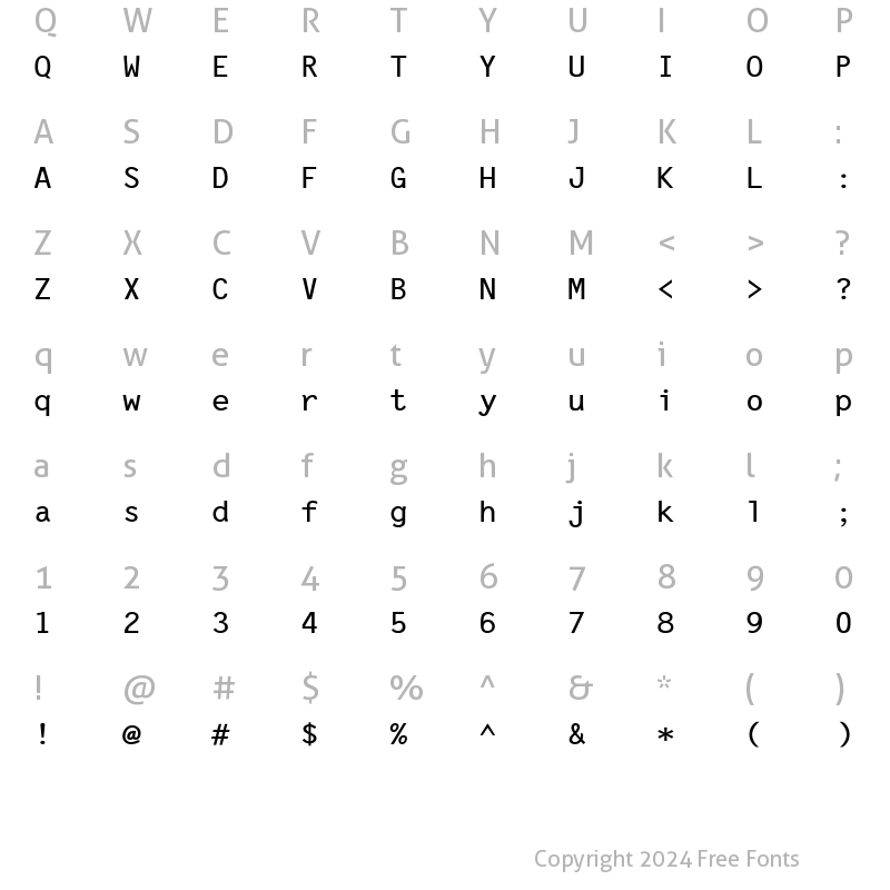 Character Map of Letter Gothic Line Monospace