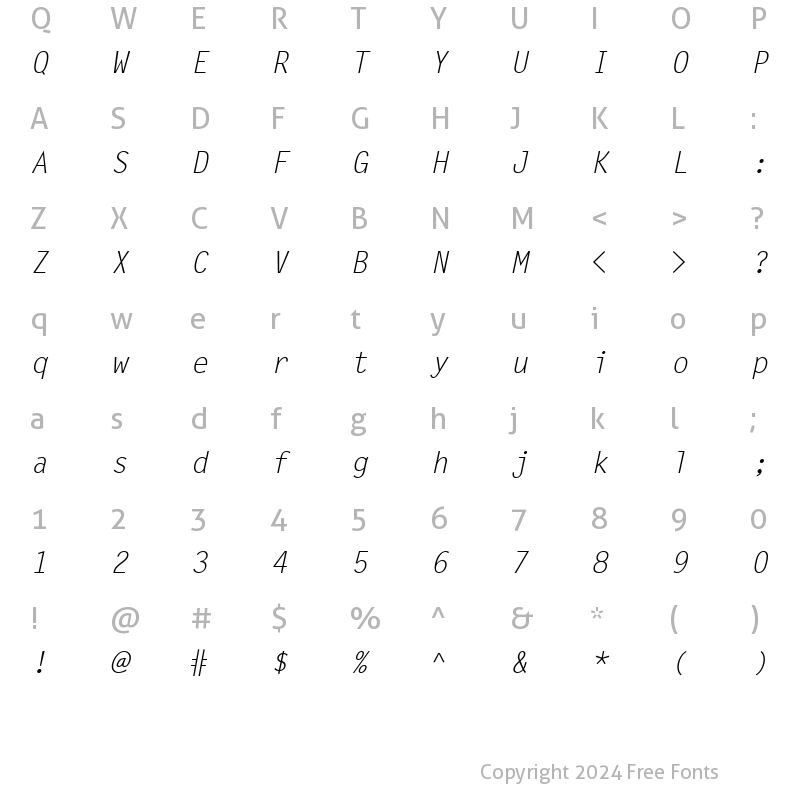 Character Map of LetterGothicSlanted RomanItalic