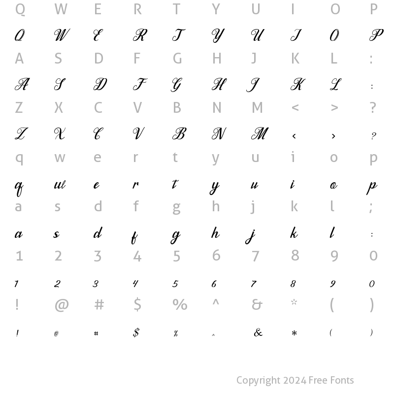 Character Map of Lettering script Regular