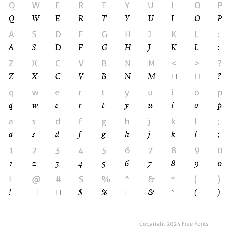 Character Map of Lexicon No1 Italic A Med