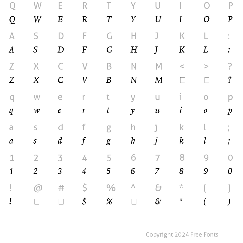 Character Map of Lexicon No1 Italic A Tab