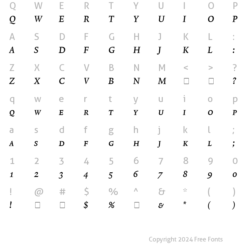 Character Map of Lexicon No1 Italic B Exp