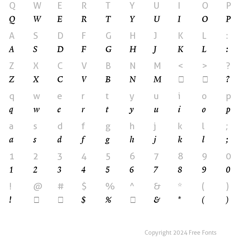 Character Map of Lexicon No1 Italic B Tab