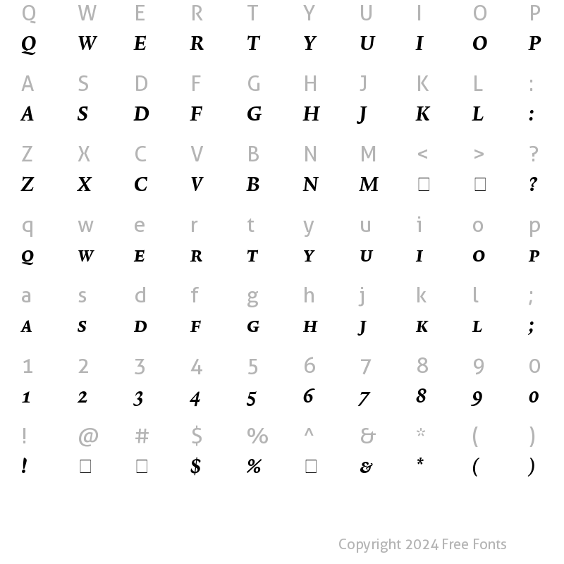 Character Map of Lexicon No1 Italic D Exp