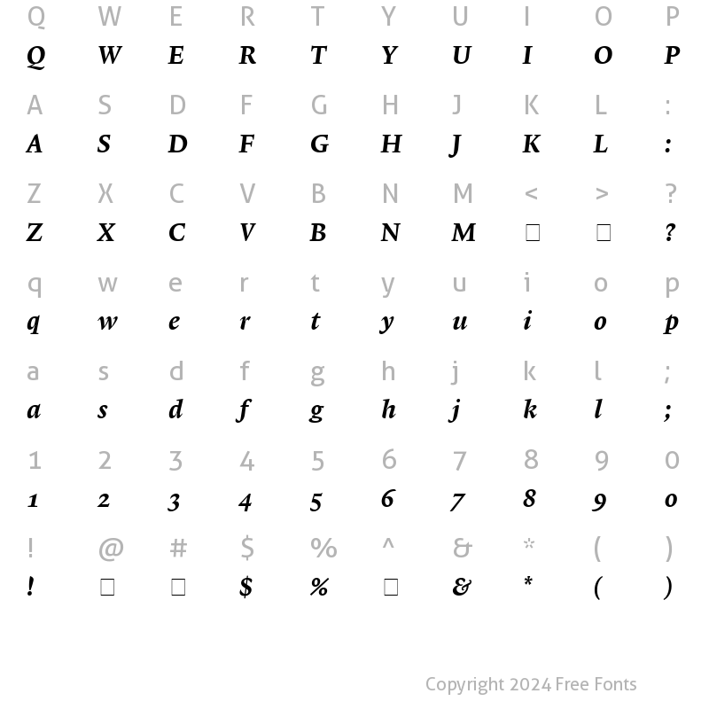 Character Map of Lexicon No1 Italic D Med