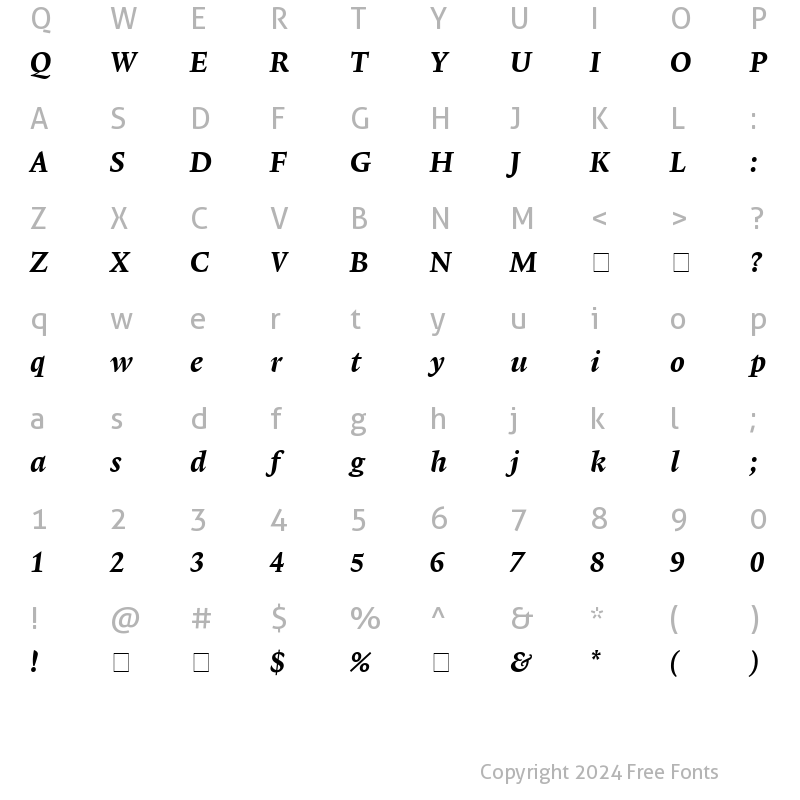 Character Map of Lexicon No1 Italic D Tab