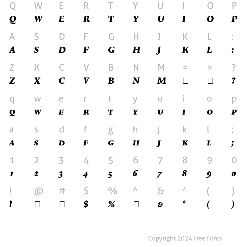 Character Map of Lexicon No1 Italic F Exp