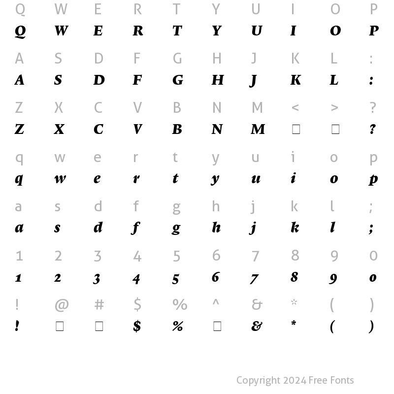 Character Map of Lexicon No1 Italic F Med