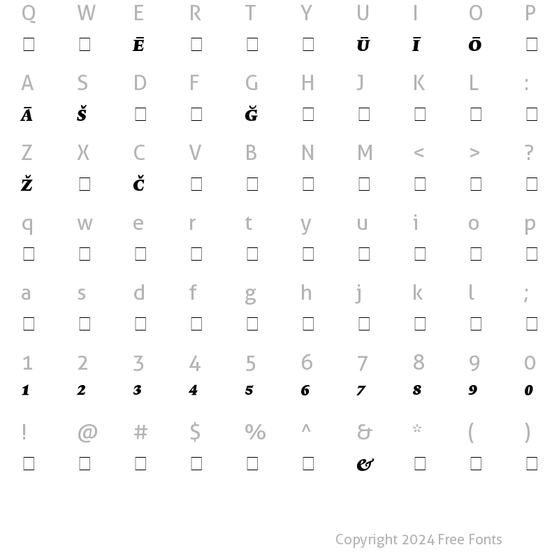 Character Map of Lexicon No1 Italic F Pi